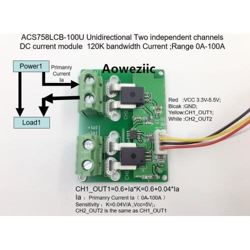 Aoweziic ACS758LCB-100U ACS758LCB ACS758 Unidirectional Two independent channels DC current detection module Rang:0A-100A