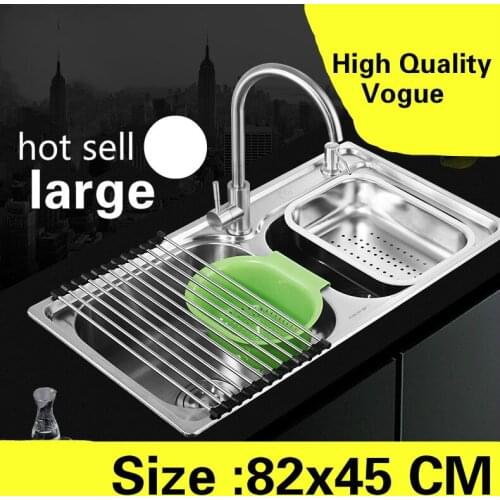 Free shipping Apartment wash vegetables large kitchen double groove sink 304 stainless steel luxurious hot sell 820x450 MM