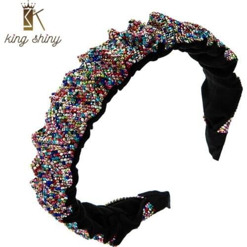 King Shiny Elegant Korean Full Color Rhinestone Headband Chic Multi Color Crystal Beaded Hairband Girls Party Hair Accessories