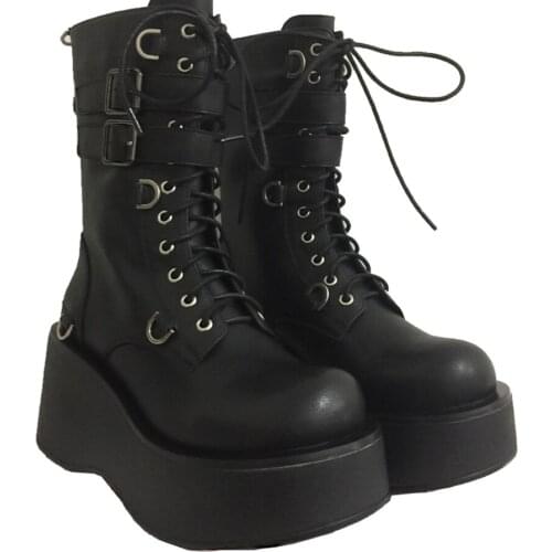 Gothic Kawaii Girl Sweet Lolita Shoes Vintage Round Head Flat Platform Shoes Women Shoes Cute Bandage Kawaii Snow Boots Loli