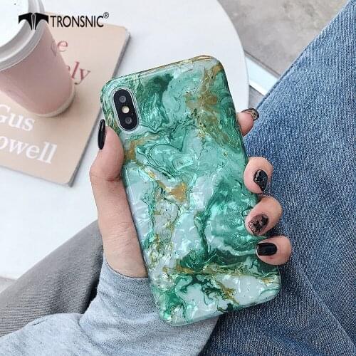TRONSNIC Marble Phone Case for iPhone X XS MAX XR Green Conch Soft Luxury Silicone Cases for iPhone 6 6s 7 8 Plus Fashion Covers