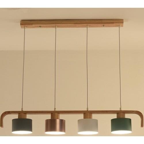 Modern LED Pendant Lights With Metal Lampshade For Dining Wooden Hanging Lamp E27 Wood Kitchen Luminaire