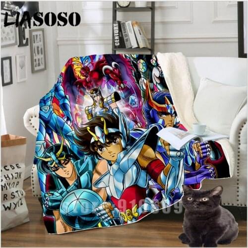 3D Print Sofa Bedding Warm Saint Seiya Patterned Office Harajuku Baby Stuffed Woolen Blanket Bedspread Soft Travel Outing Quilt