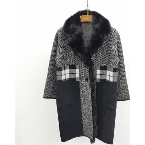 Cashmere Sweater With Fur Coat Knitted Fluffy Fox Fur Collar Luxury Outerwear Warm Autumn Winter Fashion Lady Jacket 2020 New