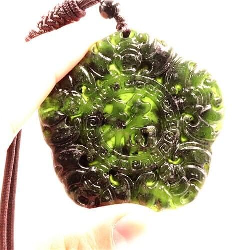 Chinese Black Green Fortune Jade Pendant Natural Obsidian Necklace Charm Jewellery Fashion Amulet Luck Gift Men Women