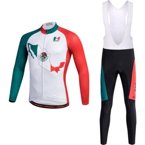Mexico Team Long Sleeve Cycling jersey bib pants set Long Sleeve Ropa Ciclismo Men Spring Quick Dry bicycle cycling clothing
