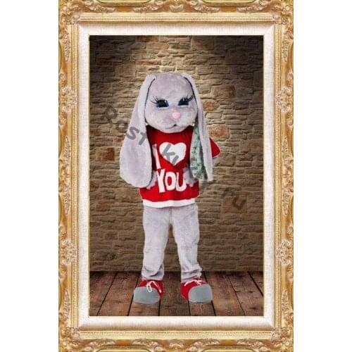 Hare Puppet Mascot Costumes Bunny mascot costumes with Red T-shirt for Adult Animal Christmas Carnival party event