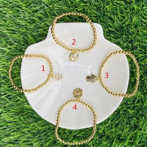 Zircon Harms Hand/Heart Shape Brass Accessories 18K Gold Plated Bead Chain Elastic Bangle Delicate Jewelry