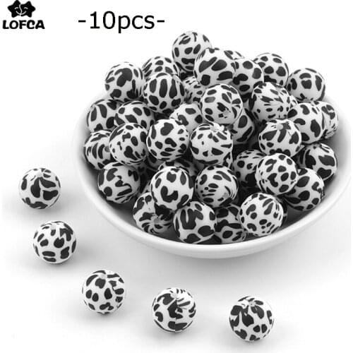 LOFCA 10pcs Silicone Beads Dalmatian Print 12/15/19mm Nursing Teething Chewable beads Baby Teether Baby Shower Gifts Toys