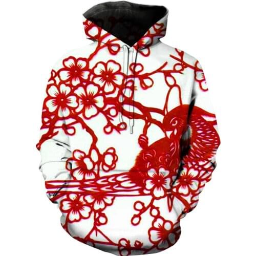 New mens spring and autumn mens casual fashion pullover 3D printing sweatshirt Chinese paper-cut hoodie Harajuku hip-hop male
