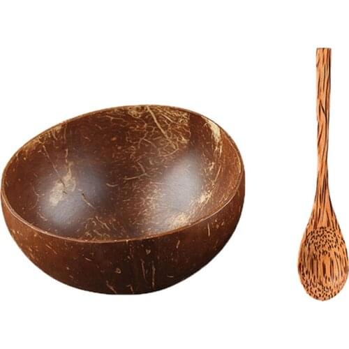 Natural Coconut Bowl Decoration Fruit Salad Noodle Rice Bowl Spoon Set Wooden Fruit Bowl Handicraft Coconut Shell Bowl