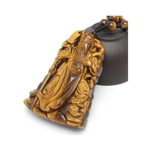 Natural tiger eye stone Guan Gong pendant Wu Caishen pendant tiger eye stone Guan PR Er Ye Jadees Pendant Necklace