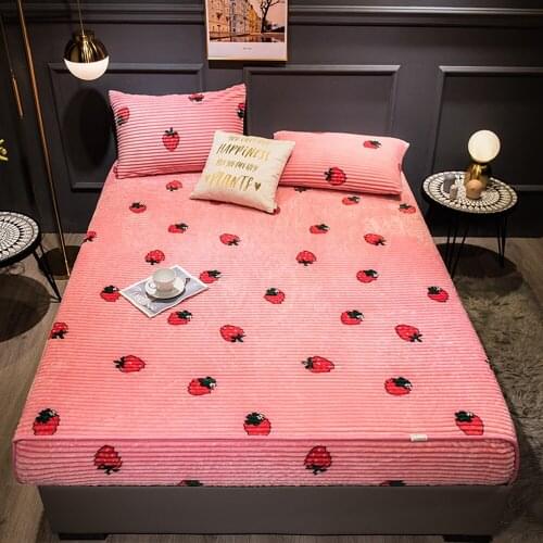 Fitted Sheet Crystal Velvet Bed Cover Solid Color 1pcs Winter Warm Plush Fitted Sheet Thicken Soft Elastic Bed Linen Bedspread