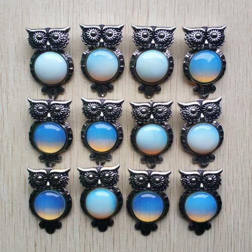 2019 new Fashion Vintage copper Plated opal stone Owl shape pendants for jewelry making wholesale 12pcs/lot free shipping