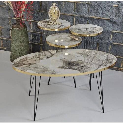 New Modern Rupon Home 3 Pcs Zigon Medium Coffee table Set-Gray Marble Pattern Gold coffe table table basse