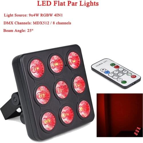 2019 New Good Quality LED Flat Par 9x4W RGBW DMX 512 Par Lighting Disco DJ Par RGBW 4in1 DMX LED Flat Par Light LED Lamp
