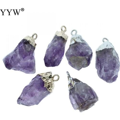 5Pcs/Lot Natural Purple Stone Raw Amethysts Pendant 15-37mm Gold color plated Charm healing crystal Necklace Pendant Finding