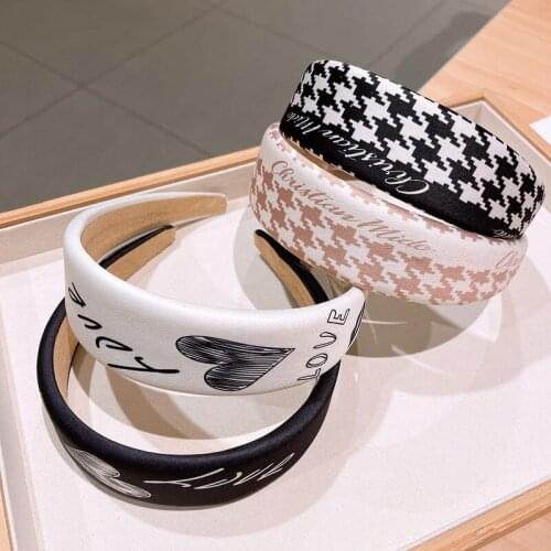 Healing line~Retro ins sponge heightening skull top headband female wide-brimmed fashionable printing houndstooth love headband