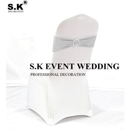 All Sequin Chair Band Wedding Chair Cover Sash Tie Bow For Banquet Event Decoration