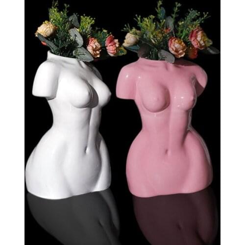 Nordic Female Human Body Art Vase Creative Ceramic Flower Pot Woman Girl Nude Statue Figurines Home Decorative Ornaments Glazed