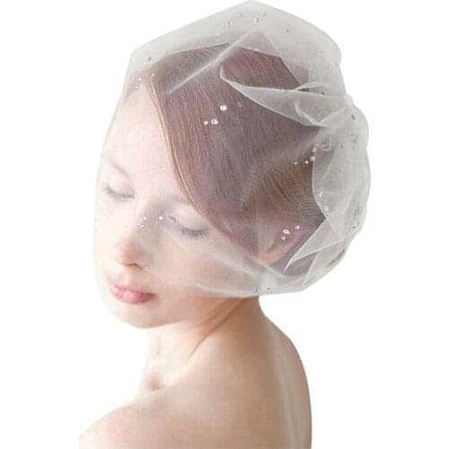 Wedding White lace veils womens Headdress Mesh Beads Rhinestones Blusher Veil Bridal Veil Wedding accessories