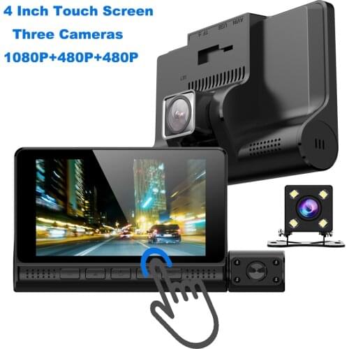XYZCAM Three Cameras Lens 4.0 Inch Touch Screen Car Dvr Video Recorder FHD 1080P Auto Dash Camera Support Rear View Camera