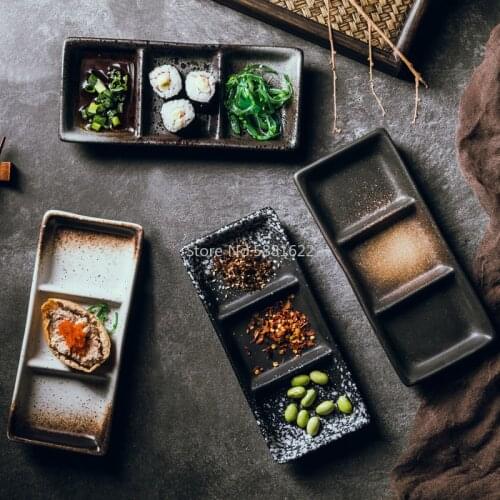 Japanese Three-grid Plate Creative Set-up Snack Plate General Purpose Multi-function Ceramic Plate In Hotels and Hotels