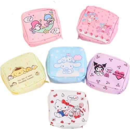 Japanese Cartoon Kittys Melody Poms Purin Kuromi Gemini Cinnamoroll Portable Earphone Lipstick Storage Bag Kids Toy Gift Packet