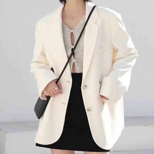 New Blazer Women Double Breasted Oversized Suits Official Ladies Loose Casual Jacket Long Sleeve Female Outwear Pure Color Coat