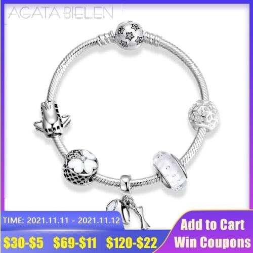 High Quality 925 Sterling Silver Dog Pendant with White glass beads Finished product charm Bracelets for Women fashion Jewelry