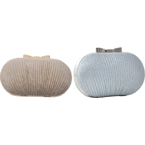 2x Evening Clutch Bag Women Bags Wedding Shiny Handbags Bridal Metal Bow Clutches Bag Chain Shoulder Bag Gold & Silver