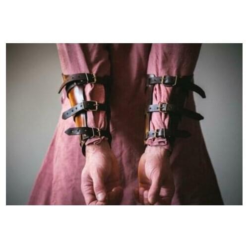 1 Pair Cosplay Props Faux Leather Wide Bracer Lace Up Arm Armor Cuff Cross String Steampunk Medieval Gauntlet Wristband