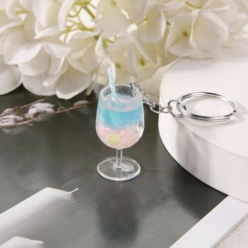 1PC Fashion Women Keychain Fasion 3D Rresin Juice Cup Cocktail Glass Charms Handbag Keyring Birthday Present