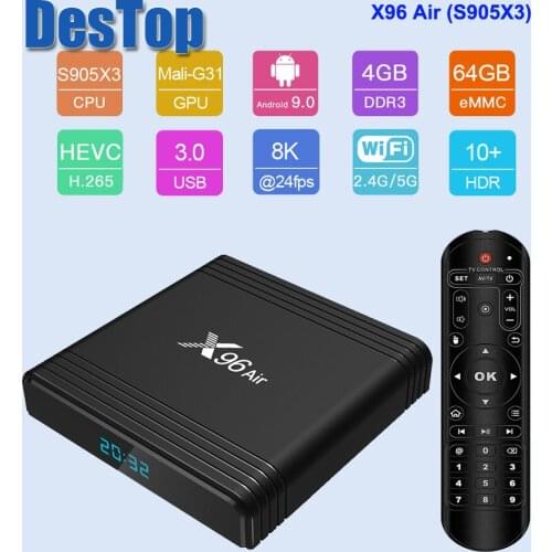1PC X96 Air Smart TV Box Amlogic S905X3 4GB 32GB 64GB Android 9.0 TV BOX 1080P 4K 60fps 2.4G&5.0 WIFI Set Top Box New Arrial