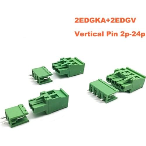 10Sets Pitch 5.08mm 6/8/10/12P Screw Plug-in PCB Terminal Block 2EDGKA+V Straight Pin male/female Pluggable Connector 300V 15A