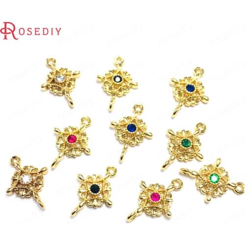 38347)10PCS 10x14MM 24K Champagne Gold Color Brass and Zircon 2 Holes Star Connect Charms Pendants Jewelry Findings Accessories