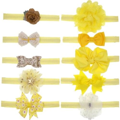 10pcs/lot Baby Newborn hair Headband Accessory Set Elastic HairBand Bow Chiffon Flower Fabric Children girls Hair Accessories