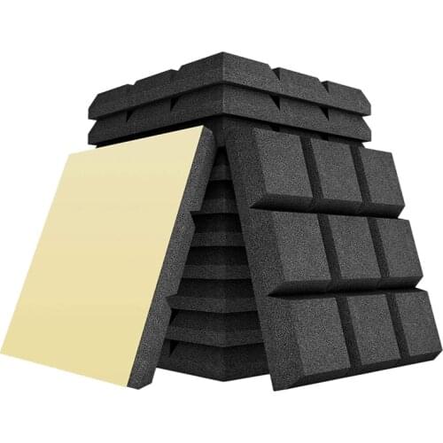 12Pack Acoustic Foam Adhesive Panels 2X12x12inch Sound Proof Foam Panels For Sound Insulation Absorbing,9 Block Tiles
