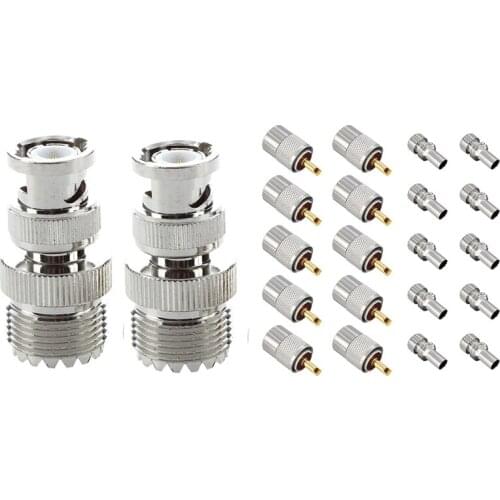 2 Pcs BNC Male Plug To UHF SO239 Female RF Coaxial RF Connector & 10 X PL259 UHF Connector Male Plug With Reducer