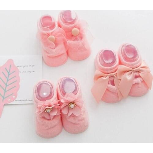 3 Pairs of Cotton Childrens Socks Newborn Baby Toddler Toddler Socks Lace Bow Non-slip Floor Socks