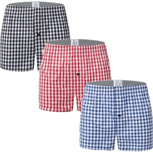 3PCS/Lots Casual Men Boxer Shorts Plaid Sleep Bottoms Cotton Underwear Striped Printed Boxershorts Loose Trunks Underpants 6XL