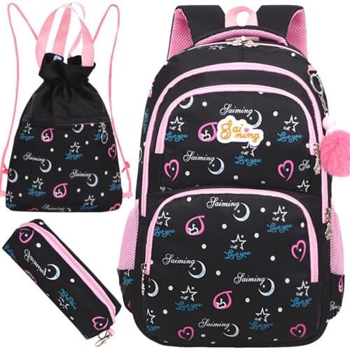 3pcs Printing School Bags For Girls Teenager Schoolbag Fashion School Backpacks For Children Kids Travel Bag Black Bagpack 2020