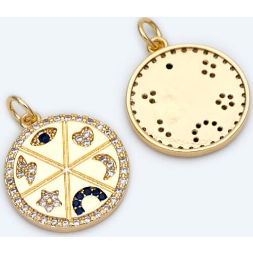 4pcs Gold Talisman Charm, 16mm, Lucky Charm, Lucky Medallion Pendant for Necklace Jewelry Making Supply (GB-1720)