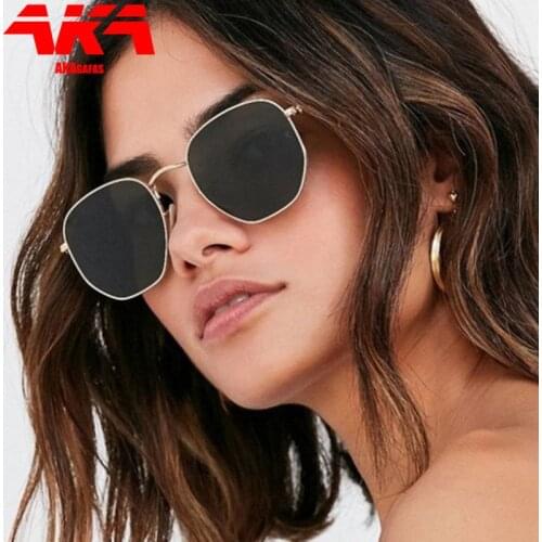 AKAgafas Square Sunglasses Women Polygon 2021 Hexagon Mirror Metal Eyeglasses for Women/Men Vintage Brand Lentes De Sol Mujer