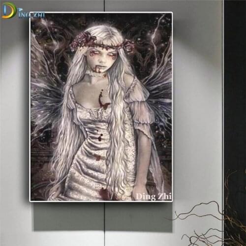 5D Cross Stitch Diamond painting Horror Vampire Girl Full Square Round Drill Mosaic Home Decor Embroidery Handmade Wall Sticker