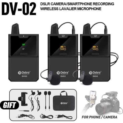 DV01/02 Wireless Lavalier Microphone with Audio Monitor Function UHF Wireless Lapel Mic for Smartphones DSLR Cameras Webcast