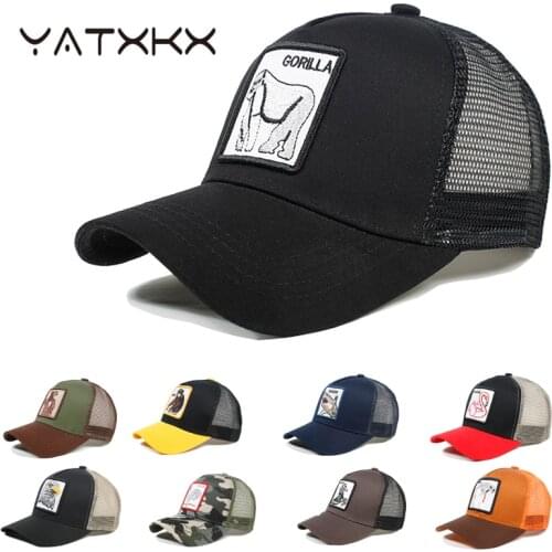 [YaTxKx] Summer Unisex Hip Hop Embroidered Animal Men Baseball Caps Women Breathable Mesh Snapback Hats Mens Trucker Hats Cap