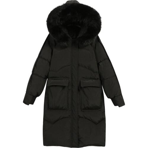 Large Natural Fox Fur Winter Jacket Women 90% White Duck Down Coats Thick Warm Parkas Mid-Length Snow Coat