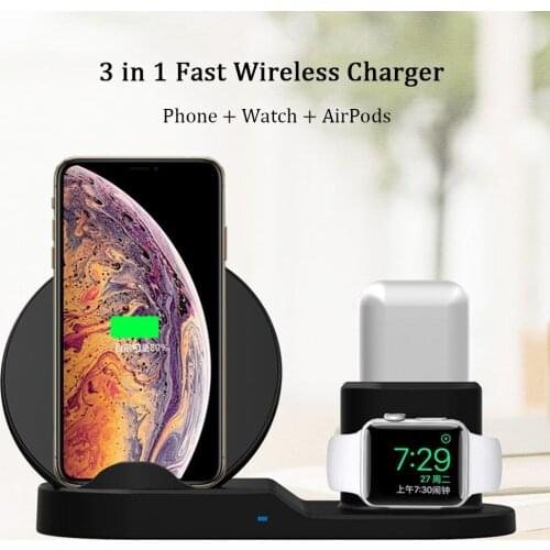 3 in 1 fast wireless charger Stand Dock for Apple Watch Airpods Universal Qi Wireless Charger 10W for iPhone 11 Pro XR XS MAX