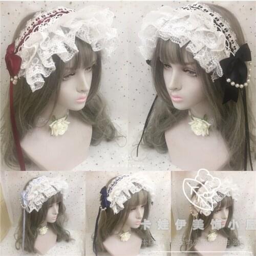 Tea Party Angel Handle Street pearl Chain BNT Japanese Sweet Lolita Hair Band Hairpin Bow Lace Soft sister Princess Headwear